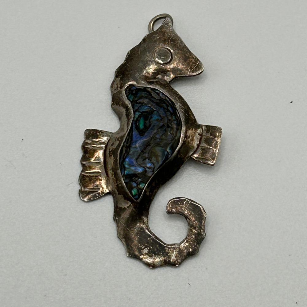 ERD Vintage 925 Sterling Silver Abalone Shell Seahorse Pendant Mexico 1.70g